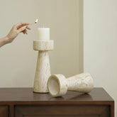 Altura Travertine Candle Holders – Handmade Natural Stone Candle Holder 2pc Set