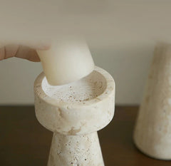 Altura Travertine Candle Holders – Handmade Natural Stone Candle Holder 2pc Set