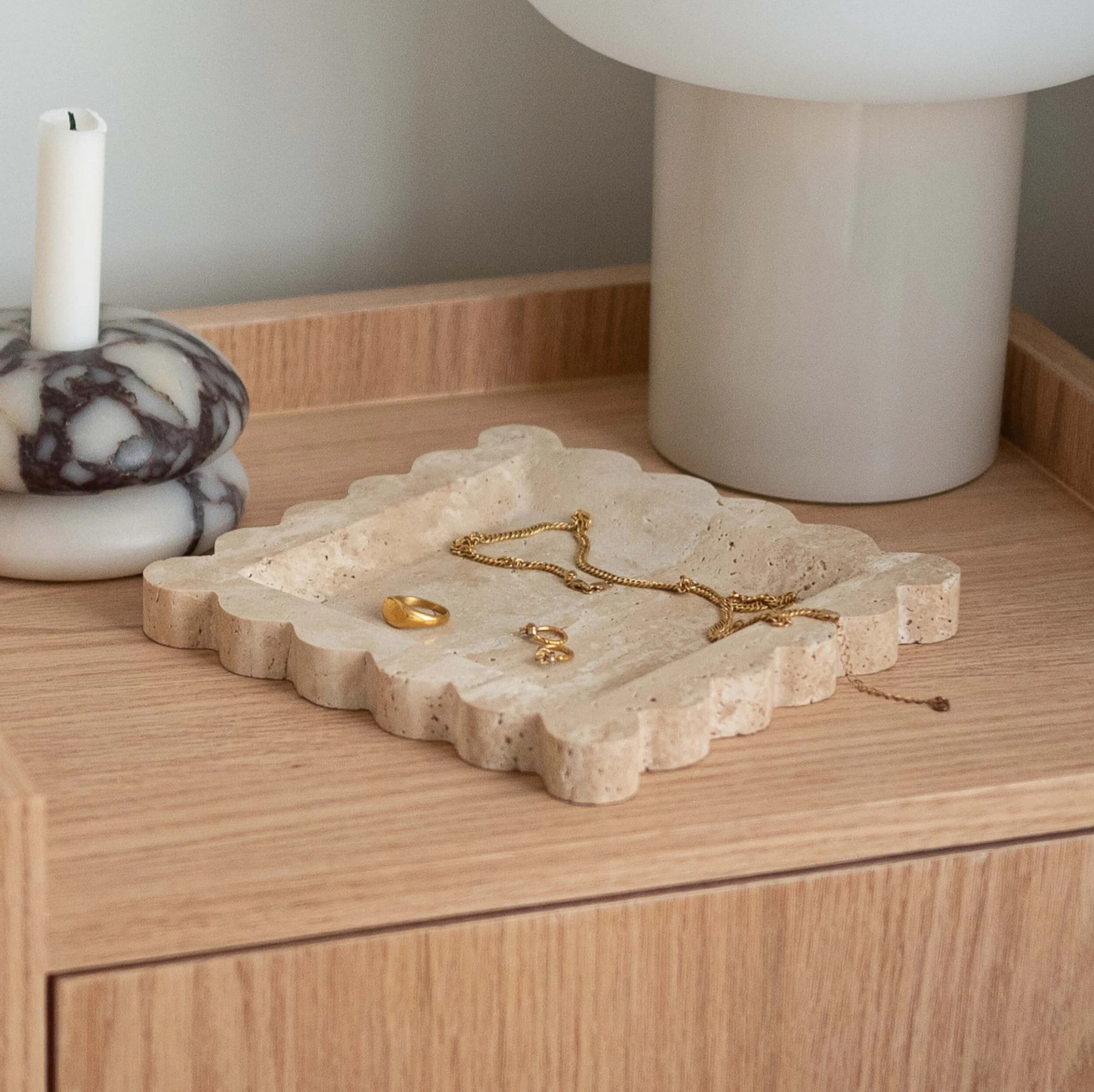 Fluted Travertine Tray