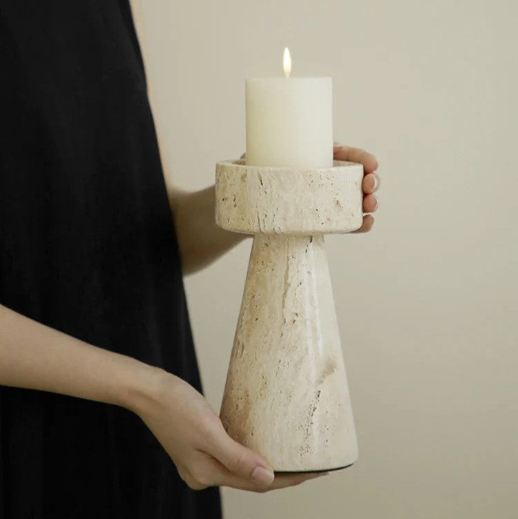 Altura Travertine Candle Holders – Handmade Natural Stone Candle Holder 2pc Set