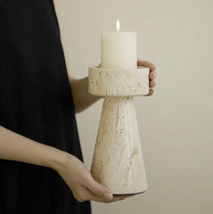 Altura Travertine Candle Holders – Handmade Natural Stone Candle Holder 2pc Set