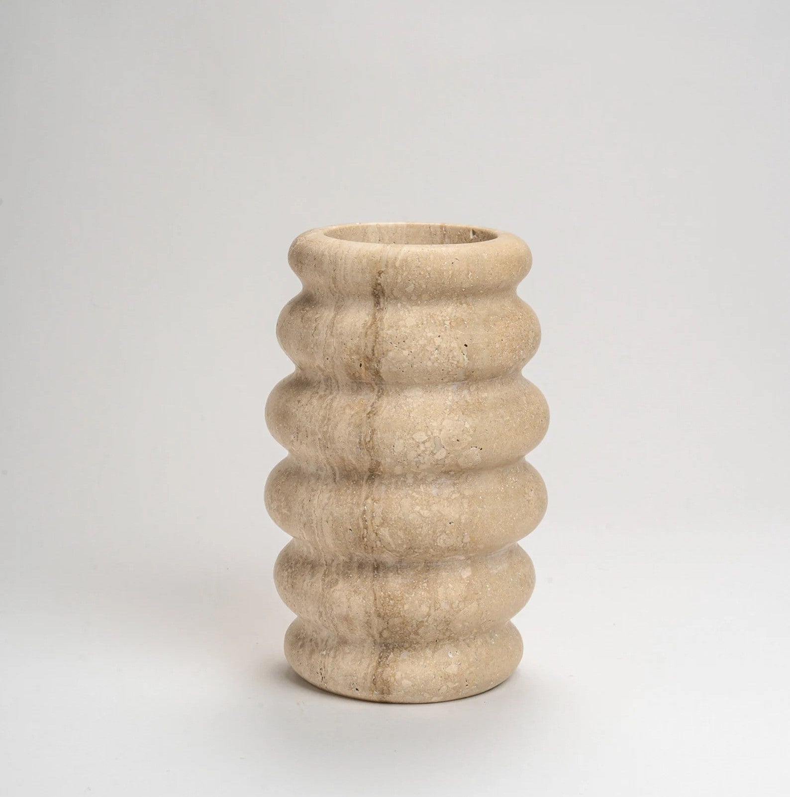 Ripple Travertine Vase – Handmade Natural Stone Decorative Flower Vase