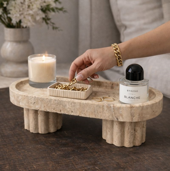 Aurelia Travertine Pedestal Tray