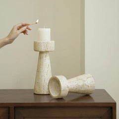 Altura Travertine Candle Holders – Handmade Natural Stone Candle Holder 2pc Set