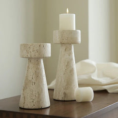 Altura Travertine Candle Holders – Handmade Natural Stone Candle Holder 2pc Set