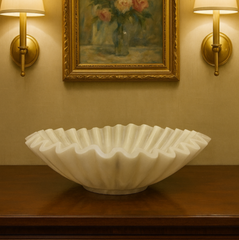 Hand-Carved White Marble Ripple Bowl