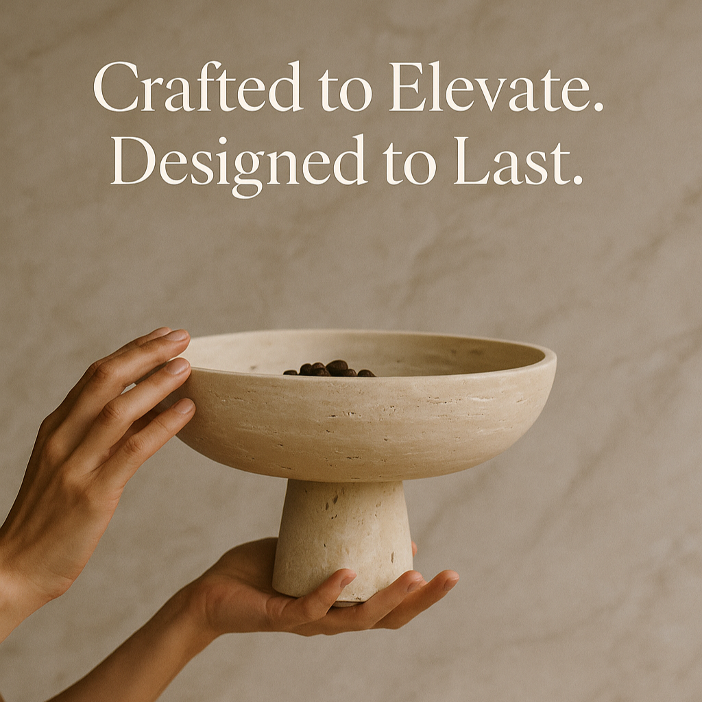 Large Hand-made Natural Travertine Pedestal I Centerpiece Pot I Bohemian Bowl