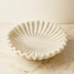 Hand-Carved White Marble Ripple Bowl