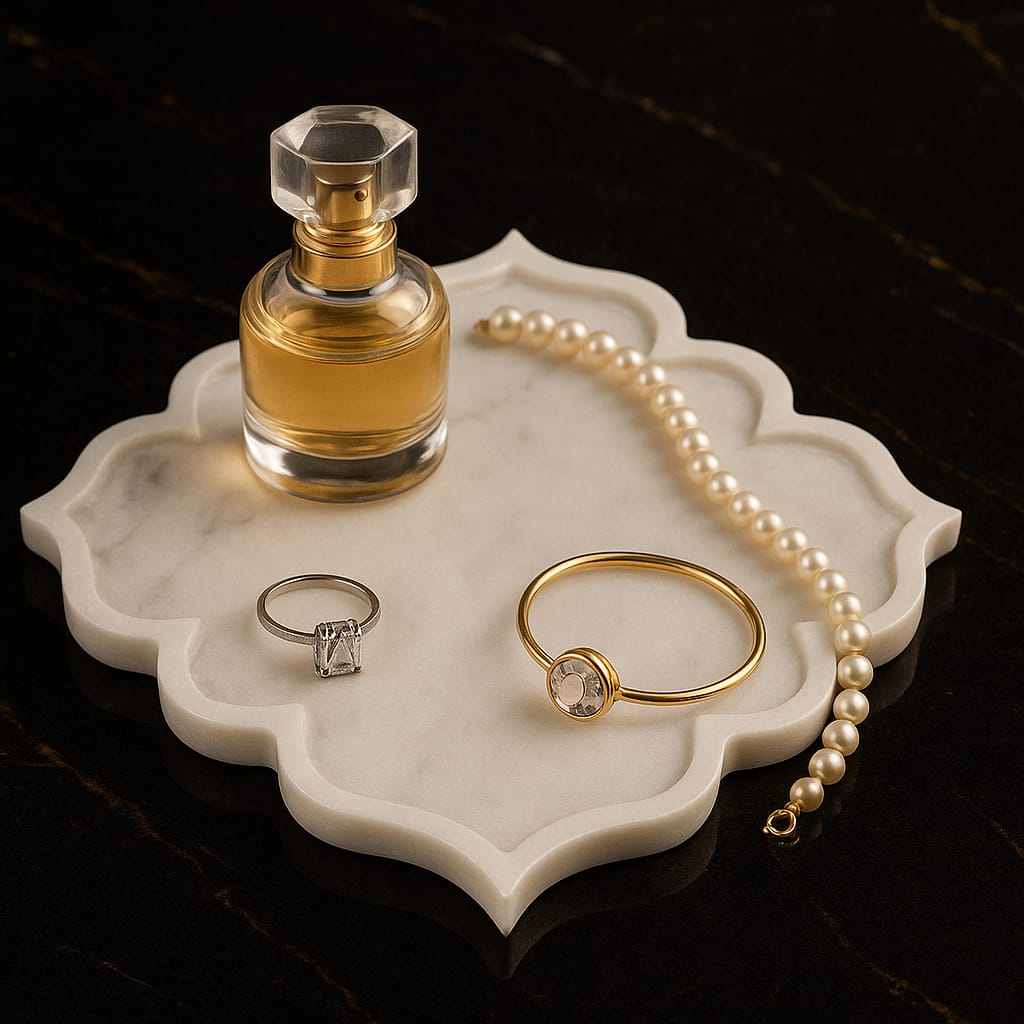 Quatrefoil Ziarat White Marble Tray – Handcrafted Luxury Decor