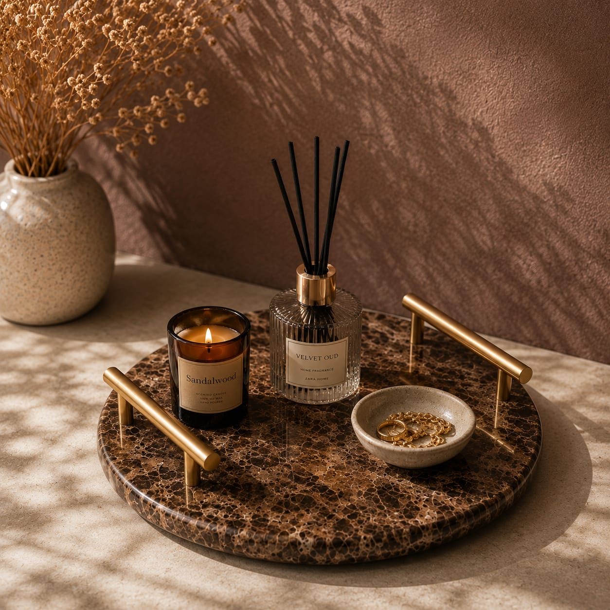 Velmora Tray – Luxury Marble Tray with Gold Handles