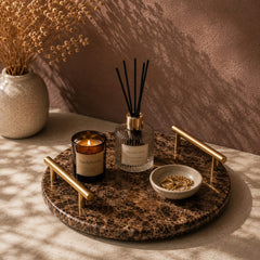 Velmora Tray – Luxury Marble Tray with Gold Handles