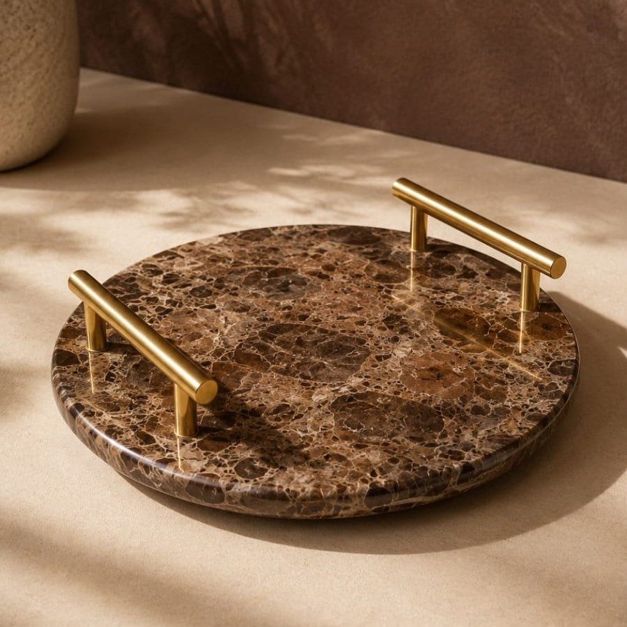 Velmora Tray – Luxury Marble Tray with Gold Handles