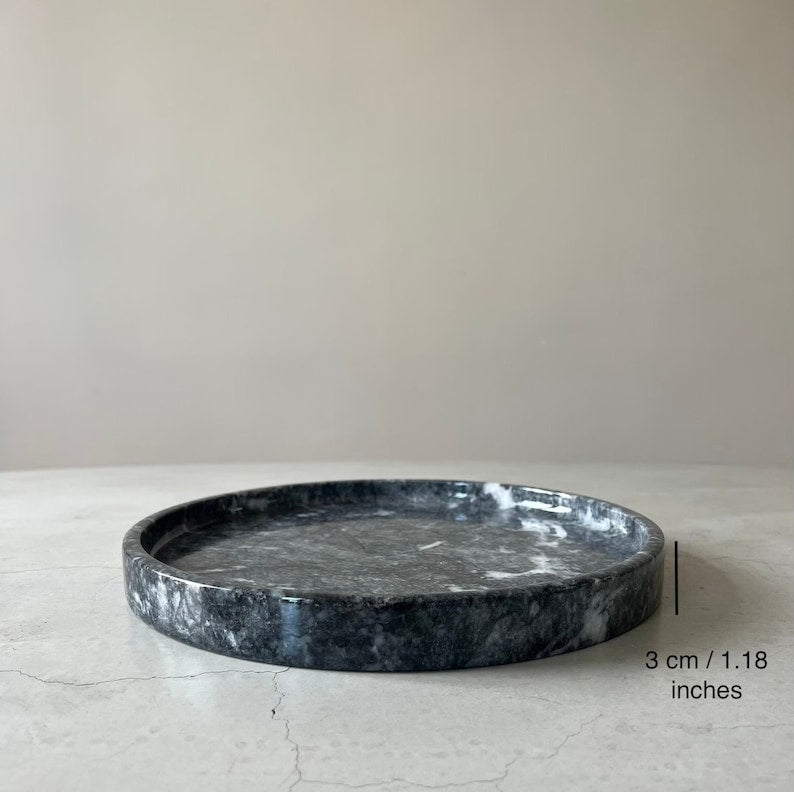 Natural Round Dark Gray Vanity Tray