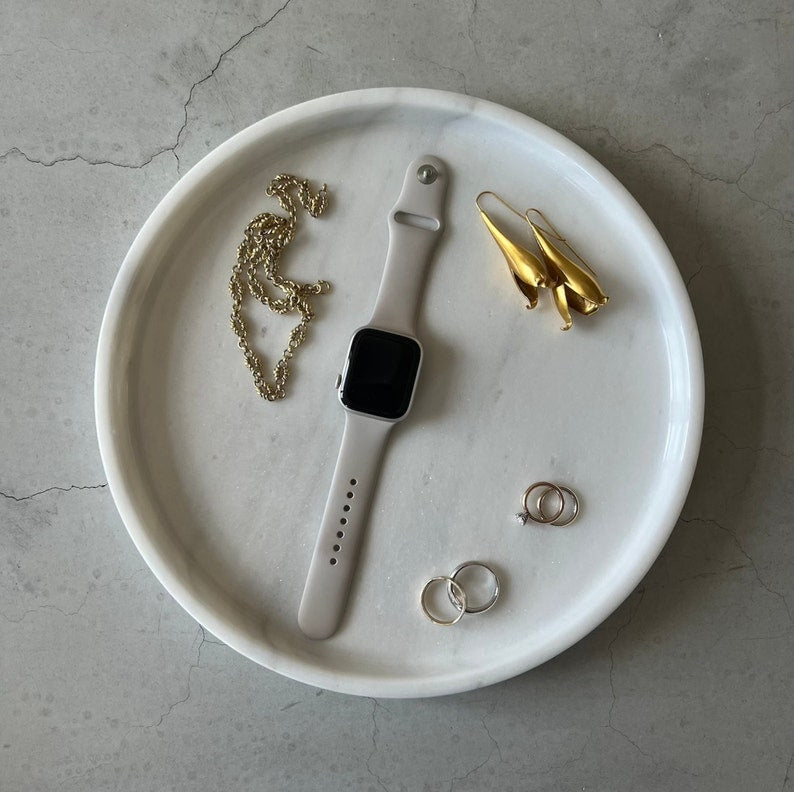 Natural Round White Marble Vanity Tray