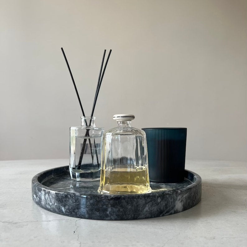Natural Round Dark Gray Vanity Tray