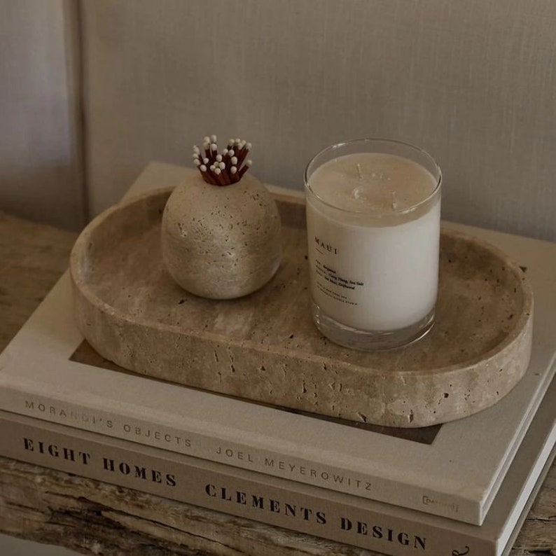 Natural Travertine Oval Vanity Tray