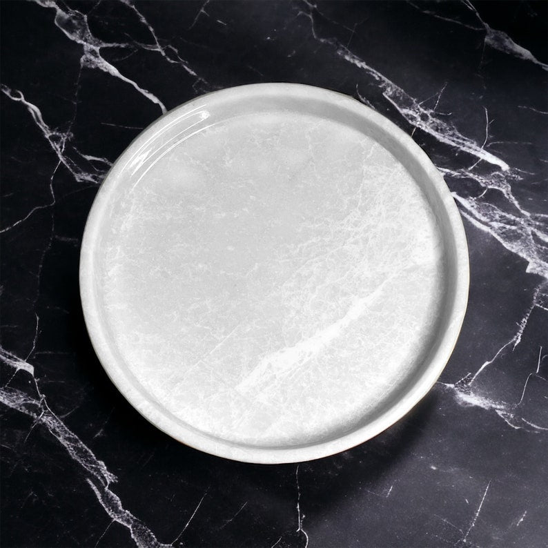 Round Ziarat White Marble Tray