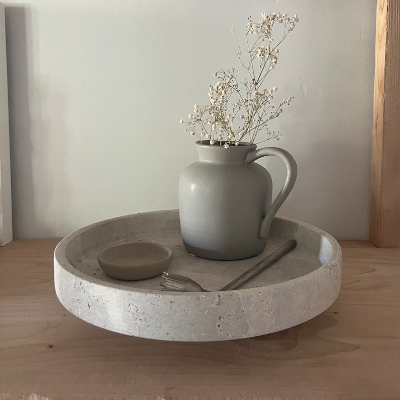 Natural Large Travertine Pedestal Bowl