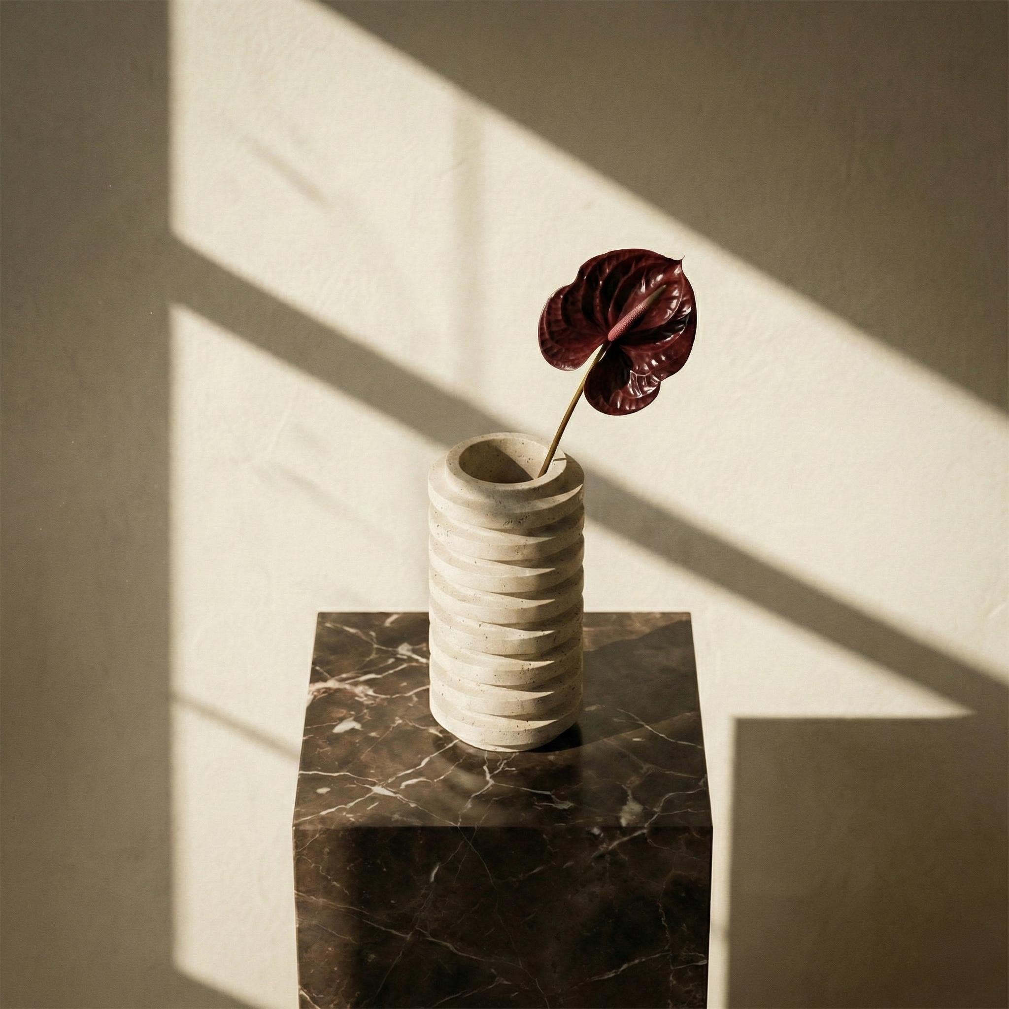 Contour Travertine Vase – Handmade Natural Stone Decorative Vase