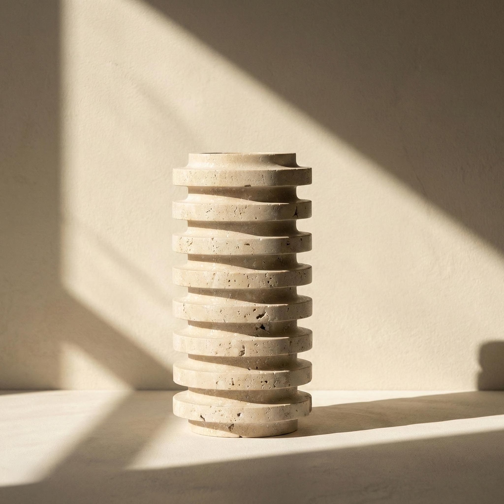 Contour Travertine Vase – Handmade Natural Stone Decorative Vase