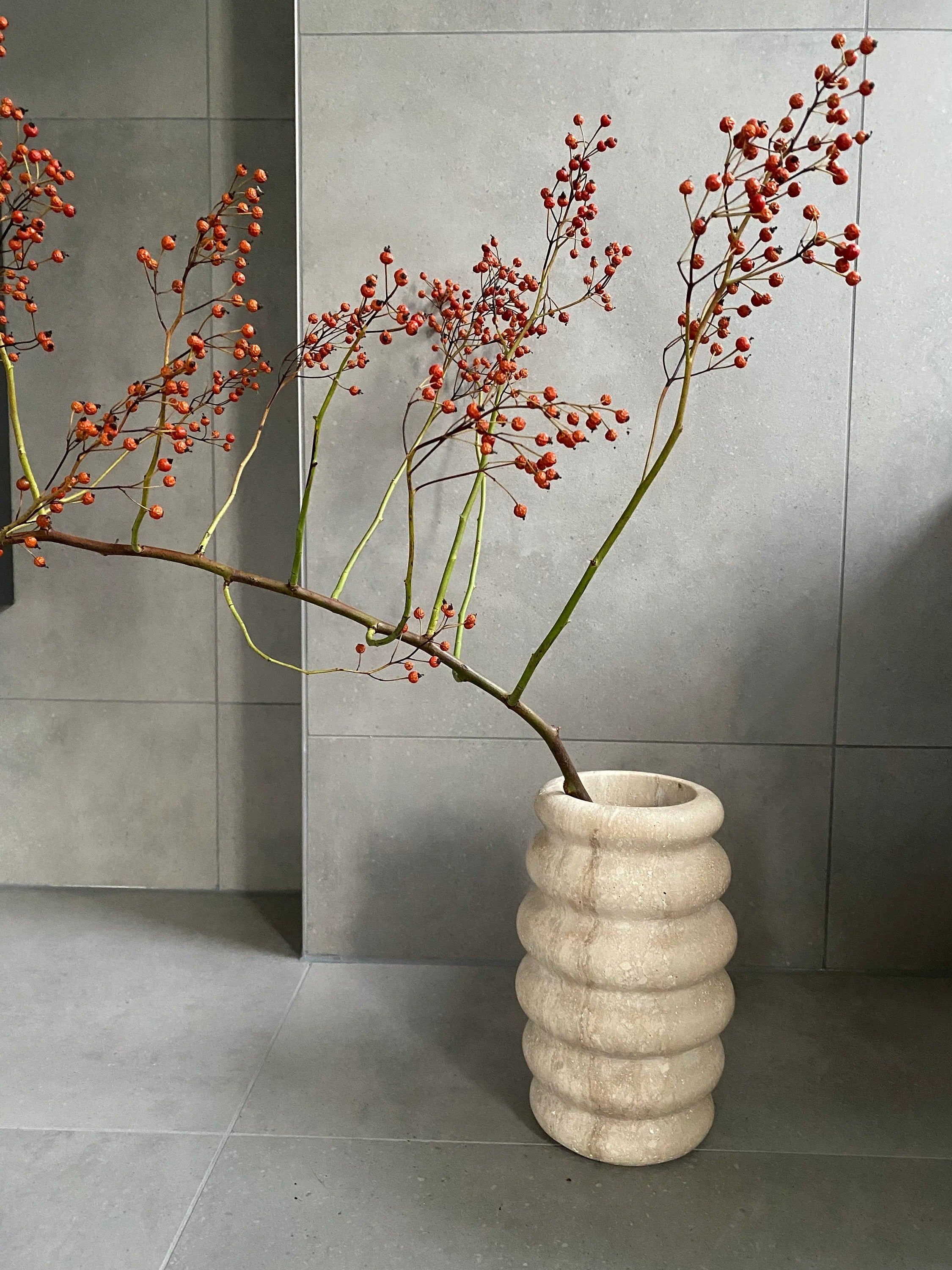Ripple Travertine Vase – Handmade Natural Stone Decorative Flower Vase