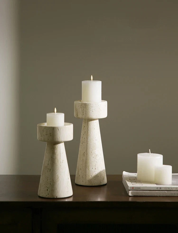 Altura Travertine Candle Holders – Handmade Natural Stone Candle Holder 2pc Set