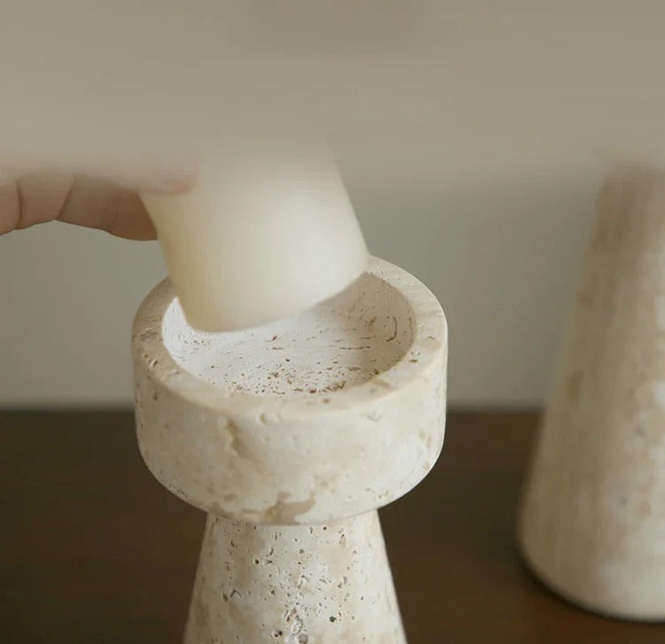 Altura Travertine Candle Holders – Handmade Natural Stone Candle Holder 2pc Set