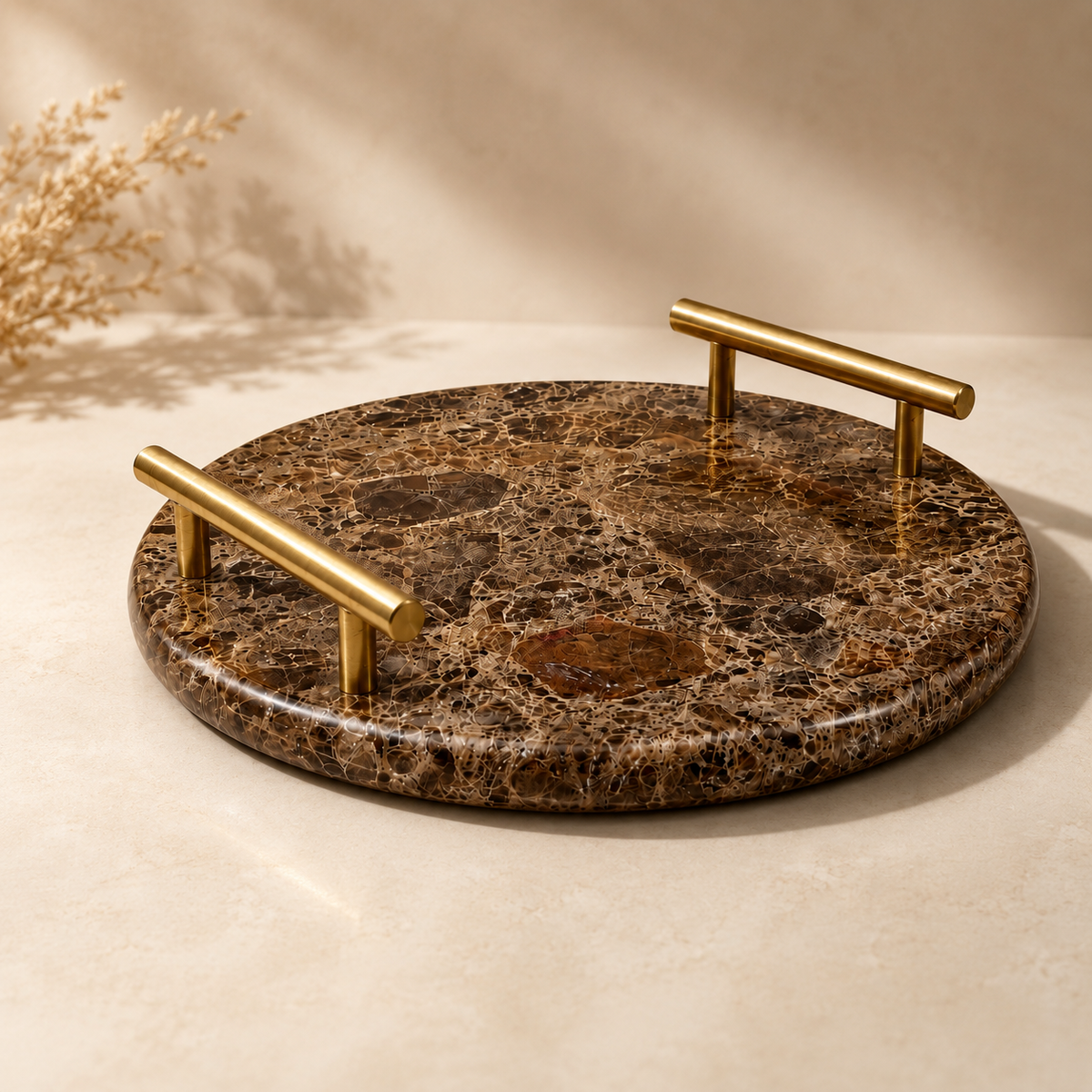 Velmora Tray – Luxury Marble Tray with Gold Handles